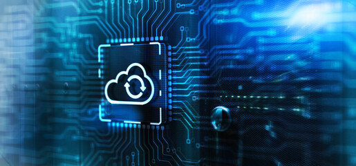 Cloud computing concept. Connect to cloud. 3d Electronic Circuit Board Chip