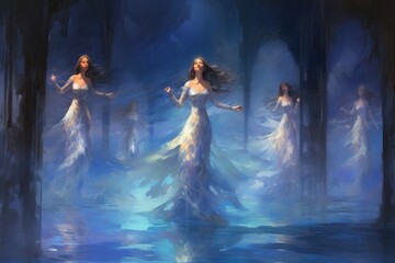 Ethereal mermaids with flowing sapphire tails - Generative AI