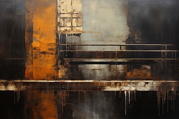 A derelict, once-bustling industrial complex, now skeletal structures, shrouded in the deep, emotive blues of night