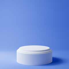 Cylinder podium on pastel blue background. Minimal concept. Scene mockup. 3D rendering.