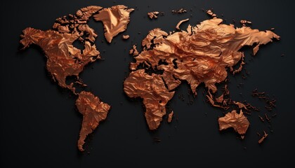 World Map with Bronze Texture ,design 