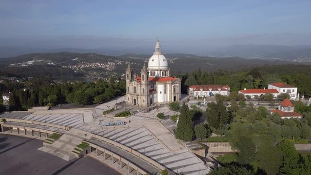 Aerial view of the historic Shrine of Our Lady of Sameiro in Braga, northern Portugal.