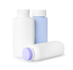 Blank bottles of baby powder isolated on white