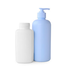 Blank bottles with baby cosmetic products isolated on white