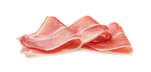 Slices of delicious jamon isolated on white