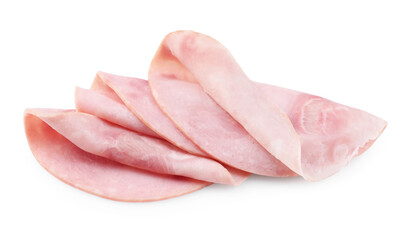 Slices of tasty ham isolated on white