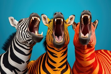 A group of zebras standing next to each other - obrazy, fototapety, plakaty