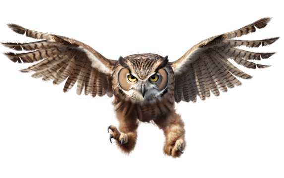 Owl In Running Motion on a Clear Surface or PNG Transparent Background.