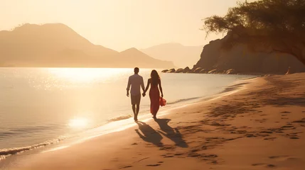 Zelfklevend Fotobehang paseo romántico de una pareja por la playa © cuperino