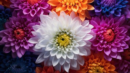  a large group of colorful flowers with white and orange centers.  generative ai