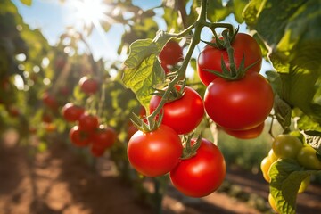 AI generated illustration of A vibrant, colorful image of a tomato crop - obrazy, fototapety, plakaty