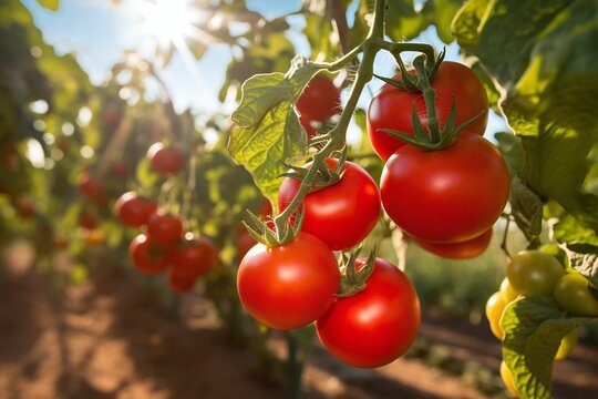 AI generated illustration of A vibrant, colorful image of a tomato crop