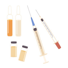Syringe and vial for vaccine or insulin injection vector illustration isolated set on white