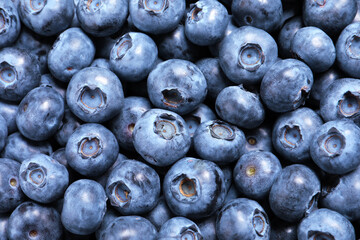 Tasty fresh blueberries as background, top view