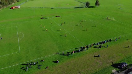 Drone 50fps. Amateur football, soccer. Played in a local park. Filmed London.UK. 