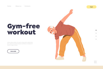 Gym-free workout advertisement landing page design template with elderly man enjoying training