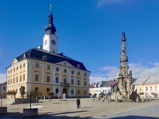 Obraz premium town hall and plague column in Policka