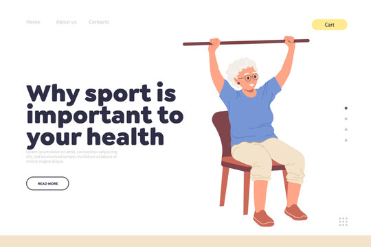 Landing page answering question why sport important to your health with elderly doing exercise