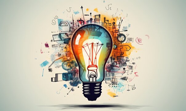 Illuminating Creativity: Light Bulb Shines Amidst a Background of Data and Innovation
