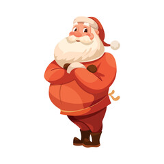 Funny Santa Character with White Beard and Red Hat Standing Vector Illustration