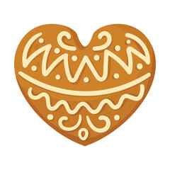 Heart Gingerbread Cookie as Winter Homemade Sweet Snack with Sugar Glaze Vector Illustration