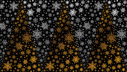 golden Christmas tree, silver Christmas tree, Christmas tree made of snowflakes, background of snowflakes, background of gold and silver snowflakes