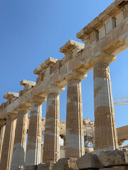 Parthenon on the Acropolis, Athens, Greece, Columns, Blue Sky, Architecture