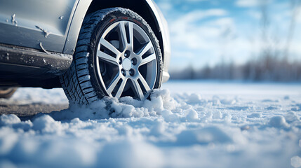 Frosty Treads, Winter Tires Conquer Snowy Landscapes - obrazy, fototapety, plakaty