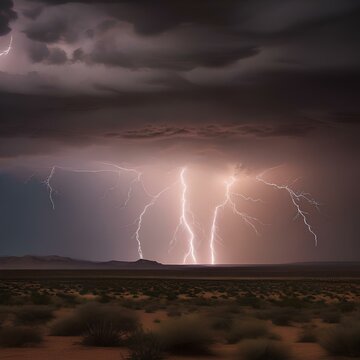 A dramatic lightning storm over a desert landscape2