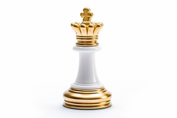 Obraz na płótnie Canvas White chess pawn with gold crown on white background. Generative AI