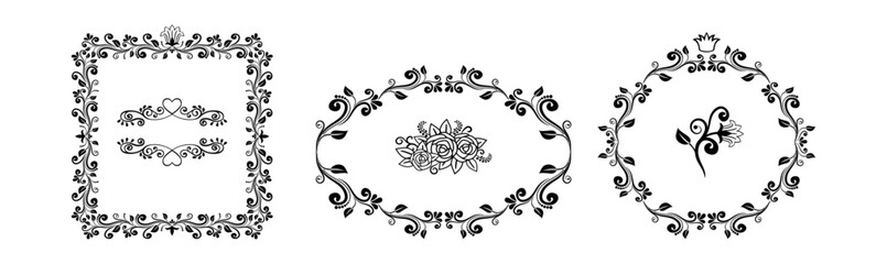 Set of ornamental vector circular oval and square frames