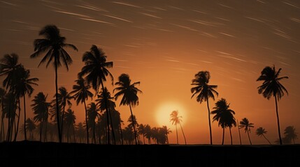 Fototapeta na wymiar A sunset with palm trees in the foreground