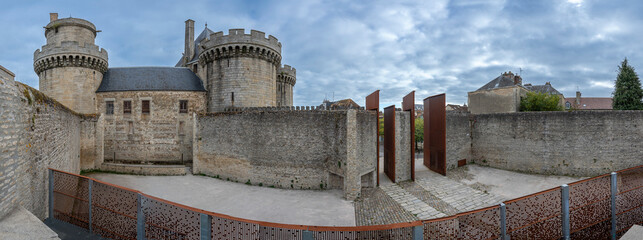 Alençon, France - 10 14 2023: View of the ramparts of the Castle of the Dukes of Alençon. - obrazy, fototapety, plakaty