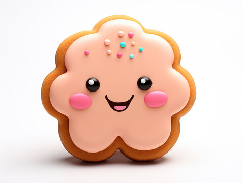 simpatico biscotto glassato di marzapane natalizio su sfondo bianco , facilmente scontornabile, sorridente, 