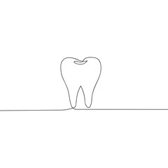 Tooth one continuous line art. Anatomical human tooth. One line drawing. Simple art. World Oral Health Day. Molar, premolar. Oral care. Icon, logo concept. World dentist day. Vector illustration.