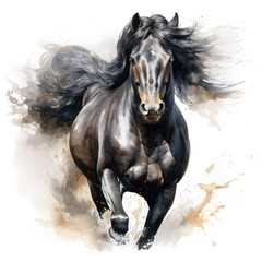 Obraz na płótnie Canvas black horse in a graceful meadow on a transparent background 