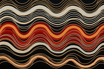 A pattern with wavy lines in brown and orange colors on a black background, surrounded by a white and black border with a red bottom border. Generative AI