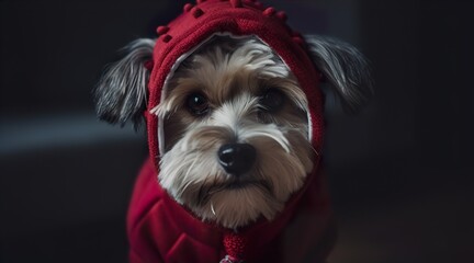 yorkshire terrier in red cap