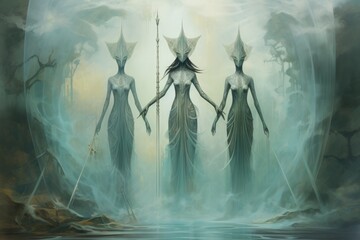 Ethereal mist guardians, protecting sacred sites with their veiled presence - Generative AI