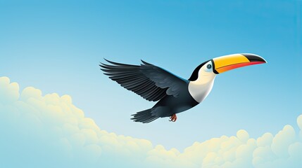  a toucan flying through the sky with its wings spread.  generative ai