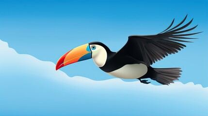  a cartoon toucan flying in the sky with its wings spread.  generative ai