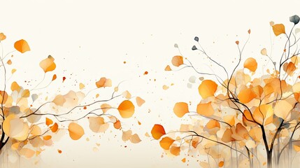 AI-generated illustration of graceful branches and fall leaves. Minimalist. MidJourney.