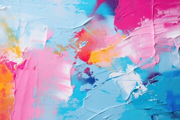 Painting close up of colorful abstract acrylic painting on canvas texture with brushstrokes, Closeup of abstract rough colorful multicolored art painting texture, AI Generated - obrazy, fototapety, plakaty