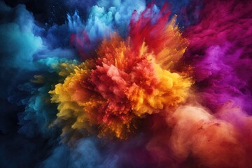 Explosion of colored smoke. Colorful explosion of colored smoke. Background for design, Colored powder explosion. Abstract closeup dust on backdrop, AI Generated