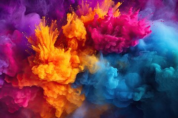 Fototapeta premium Colorful cloud of ink in water. Abstract background for design, Colored powder explosion. Abstract closeup dust on backdrop, AI Generated