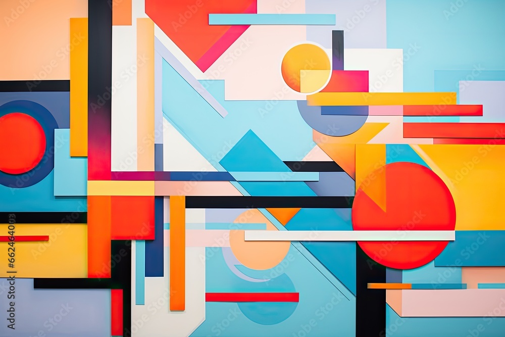 Poster abstract geometric background with overlapping colorful shapes and lines. vector illustration, color