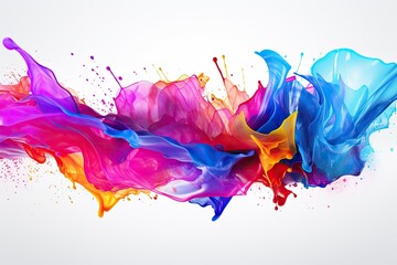 Abstract colorful paint splashes isolated on white background. 3d rendering, Colorful paint splashes isolated on white background. Abstract artistic background, AI Generated