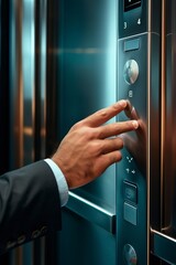 Naklejka premium hands man pressing the buttons of an elevator