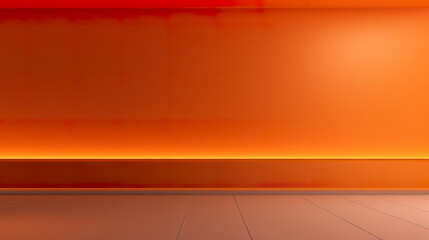 An empty orange wall with chiaroscuro on a minimalist and elegant background. Empty space for product presentation in a vibrant orange hue in a clean aesthetic.