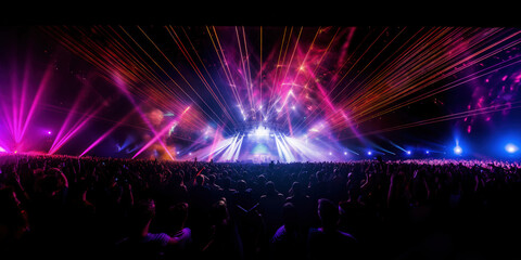 Spectacular headline act at a music festival, commanding the night with an epic and dazzling lightshow